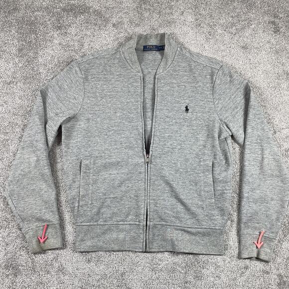 Polo Ralph Lauren Bomber Jacket Mens Medium Zip Up Sweatshirt Stretch Gray - Picture 2 of 16